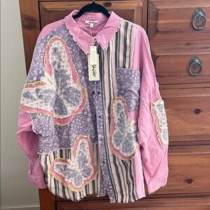 Pink and Purple Patchwork Button Down Shirt Size XL